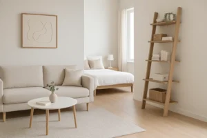 Ladder Shelf in studio apartment