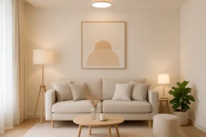 Bright and white lighting in the studio apartment