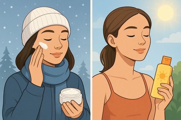 Diagram showing skincare adjustments for different seasons