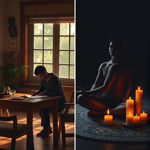 Mindfulness practice with journal and calming tea