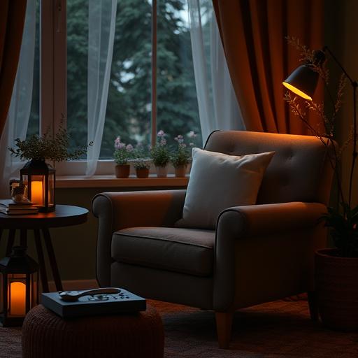 Cozy evening meditation setting