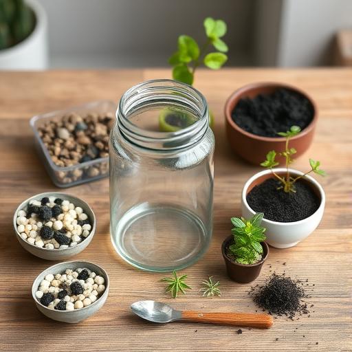 A detailed table with terrarium supplies