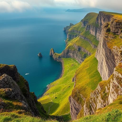 Dramatic cliff views of Dingle Peninsula, Ireland meeting the vast sea.