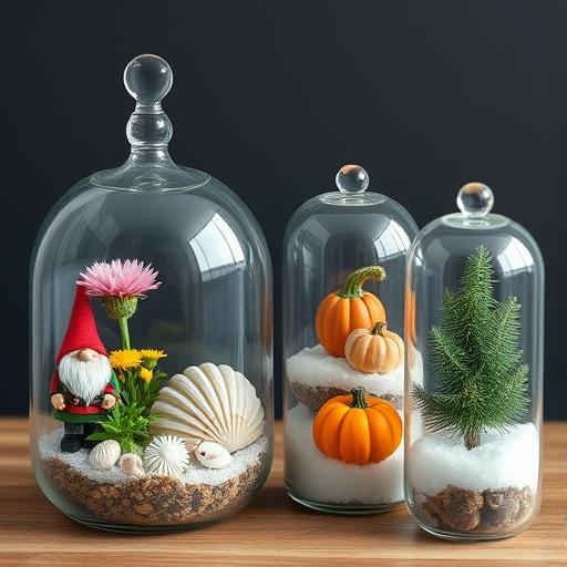 A quartet of terrariums with different seasonal designs
