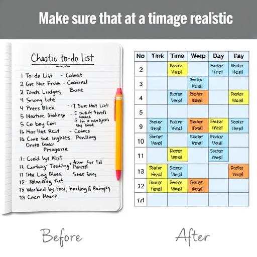 A side-by-side comparison of a chaotic schedule and an organized one using time blocking.