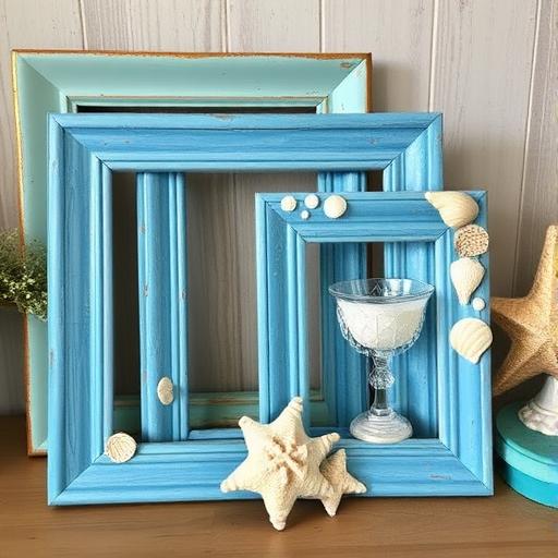 An upcycling project with coastal themes, transforming thrift finds into beach treasures with paint and creativity.