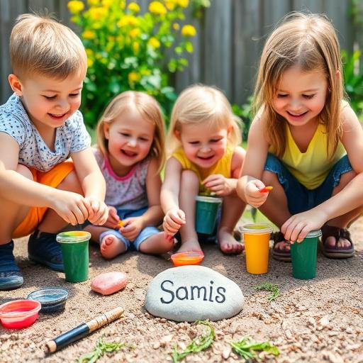 Children making butterfly garden markers