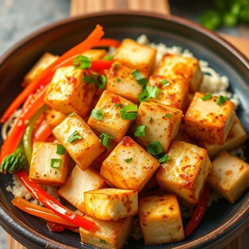 Tempeh dish showcased elegantly