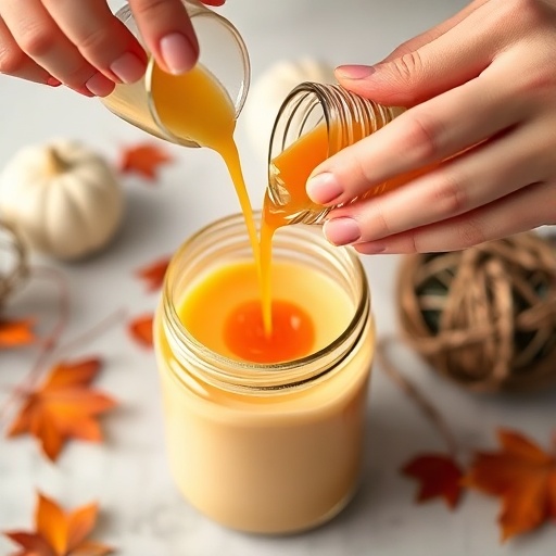 Close-up of a pumpkin spice candle holder