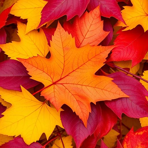 A close-up of diverse autumn foliage