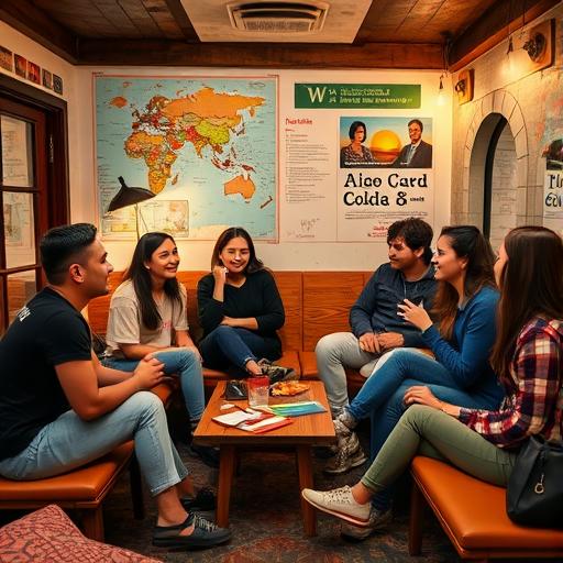 A cozy hostel common area