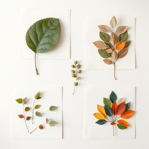 Creative display of minimalist wall art with autumn leaves in a living room