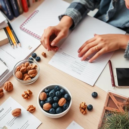 A desk setup with organized meal prep plans and labeled containers