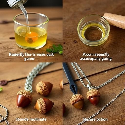 Step-by-step guide scene of crafting acorn necklaces.