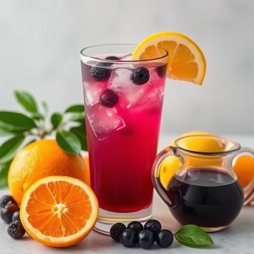 An elegant glass of Elderberry & Citrus Immune Booster