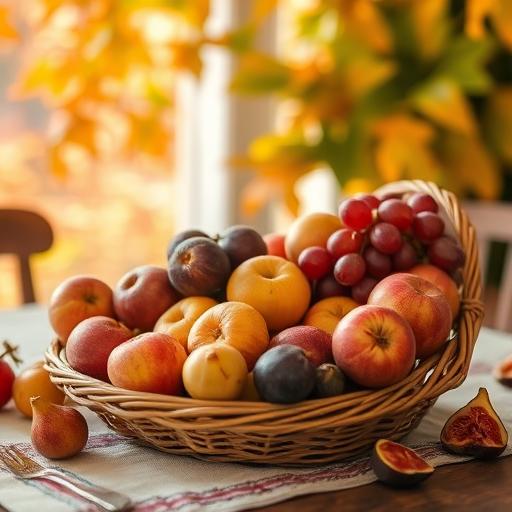 Cozy autumn setting with a variety of fruit