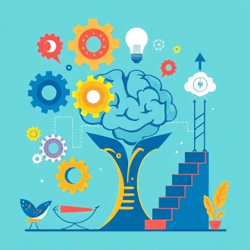 Illustration of Growth Mindset with gears and brain expanding