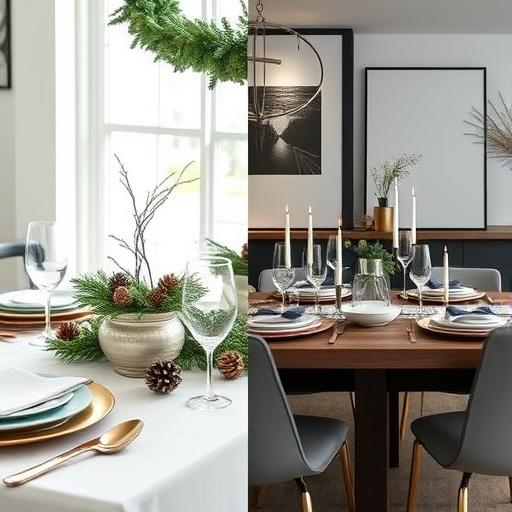 A creative display of holiday décor incorporating pinecones and candles