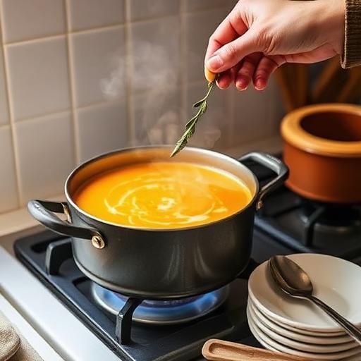A cozy kitchen scene filled with the essence of sweet potatoes and sage