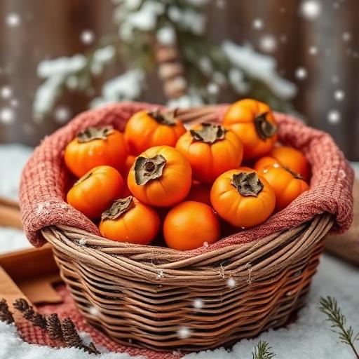 A cozy scene featuring a basket of persimmons