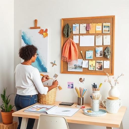 A creative workspace with fall decor