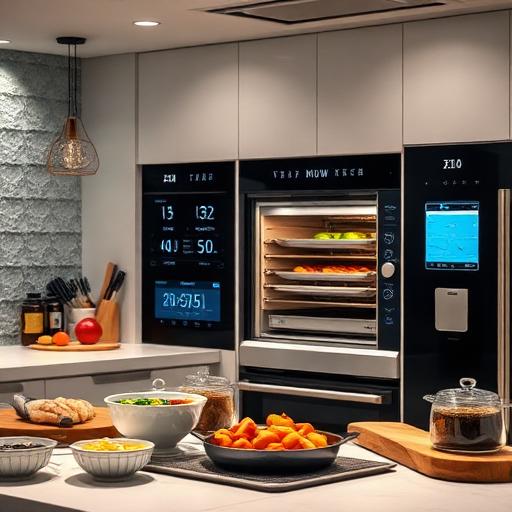 A futuristic kitchen with smart appliances and winter meals