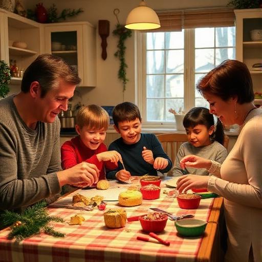 Family making salt dough ornaments