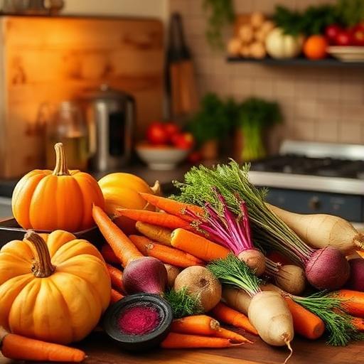 Warm aroma of roasting root vegetables