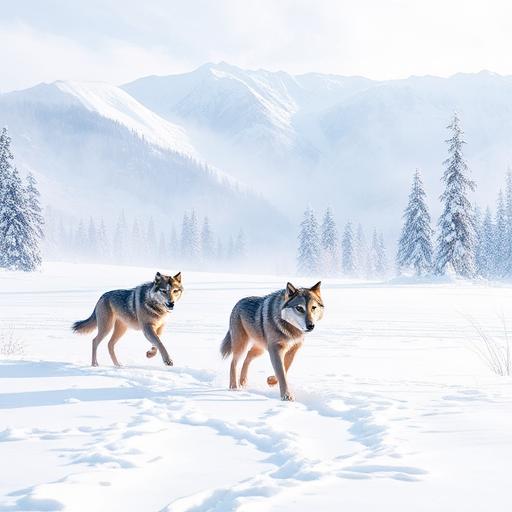 Illustration of wolves in a snowy landscape