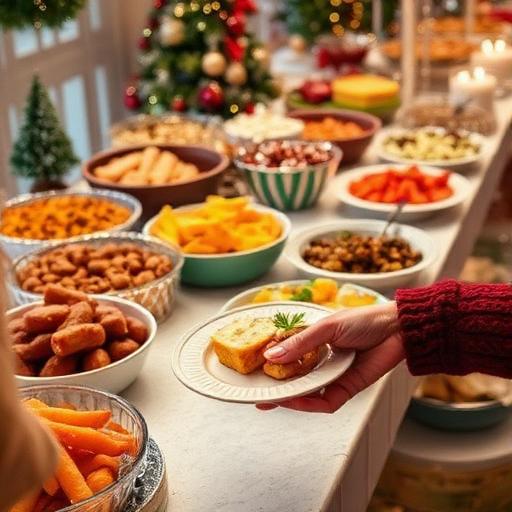Visualize a vibrant holiday buffet