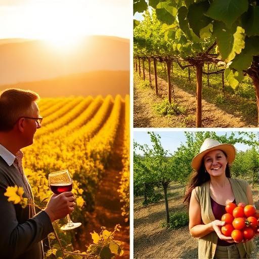 Visitors strolling through a scenic vineyard on a wine tasting trail