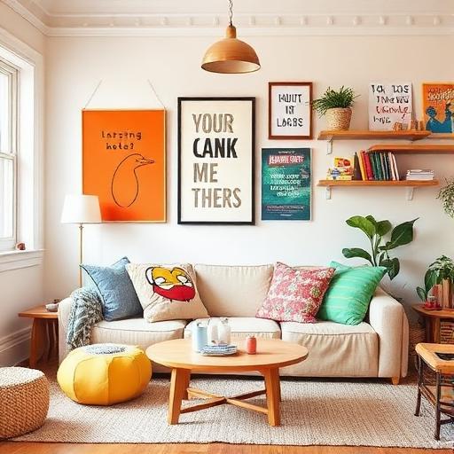 A playful and relaxed atmosphere with quirky decor elements.