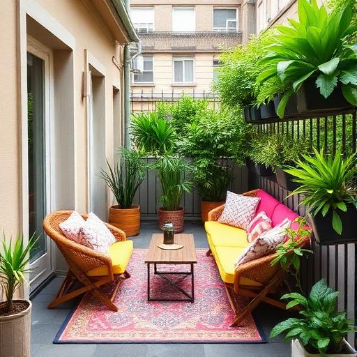A small urban balcony transformed into a cozy summer paradise