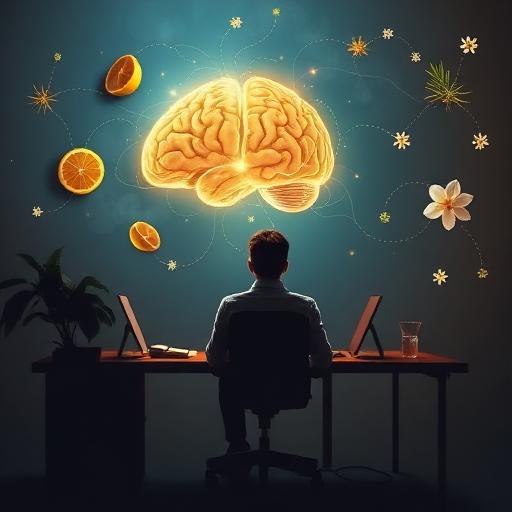 Illustration of a calm workspace with lavender scent