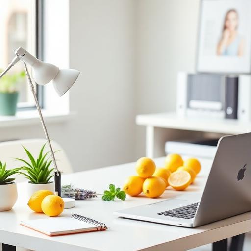 Modern office desk with lemon scent