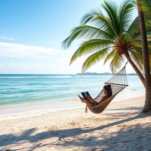 Serene beach setting with calm waves